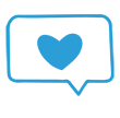 Light Blue icon of chat bubble with heart inside of it
